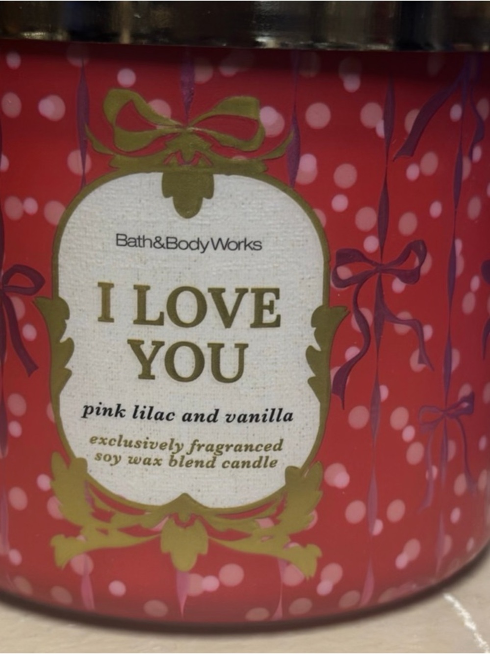 Bath & Body Works Pink Polka Dot 'I Love You' Lilac & Vanilla Candle